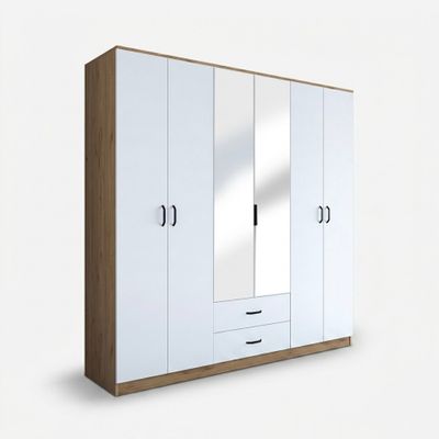 Armadio guardaroba 6 ante con specchio e cassetti Miren