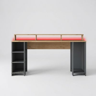 Scrivania porta PC con mensola e vani con striscia LED Vidan