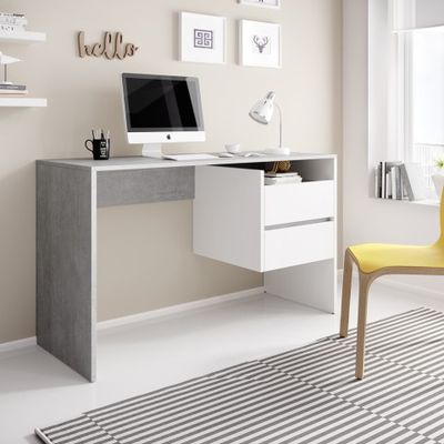 Scrivania ufficio design con 2 cassetti bianca moderna grigio Riley