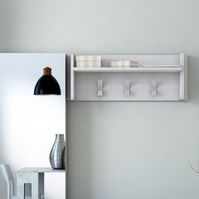 Appendiabiti da parete ingresso design moderno bianco 3 ganci ripiano