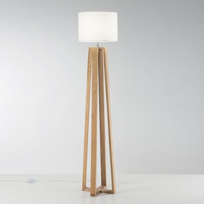Lampada da terra in legno naturale paralume in tessuto bianco Berry PT