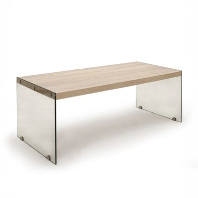 Tavolino da salotto rettangolare vetro e rovere naturale Maggy
