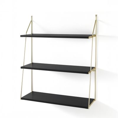 Mensola da parete moderna nera con struttura oro Charles Big Black