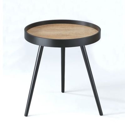 Tavolino comodino tondo design moderno in MDF e rovere Devin