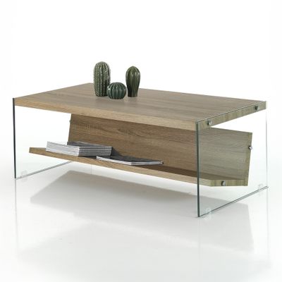 Tavolino da salotto in vetro e rovere con porta riviste Ace Wood