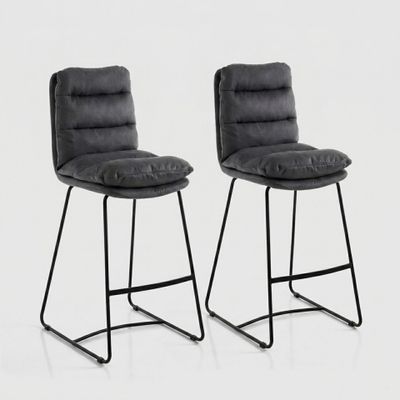 Set 2 sgabelli da bar imbottito velluto grigio gambe metallo Osten