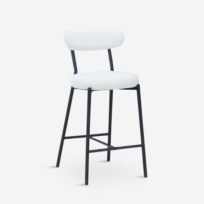Sgabello alto moderno da cucina con schienale in bouclé bianco Opos
