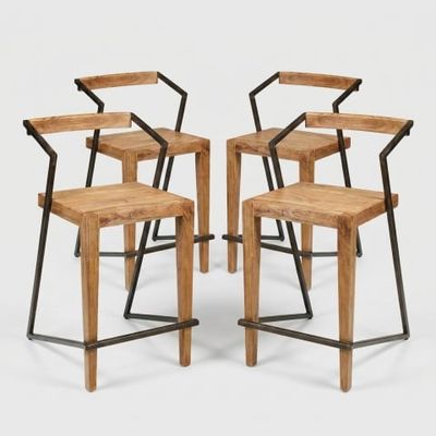 Set 4 sgabelli alti in legno e ferro stile industrial 45x55x90 Boston
