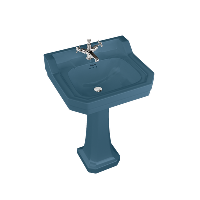 Bespoke Alaska Blue Edwardian 56cm Basin with Standard Pedestal (with 1 tap hole) | SKU B4 1TH BLUE P1 BLUE | Burlington Bathrooms