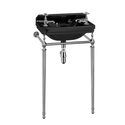 Bespoke Jet Edwardian 51cm Cloakroom Basin with Basin Stand (Jet with 2 tap holes) | SKU B8 2TH JET T21A CHR | Burlington Bathrooms
