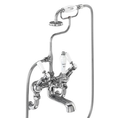 Kensington Angled Bath Shower Mixer Wall Mounted (Quarter turn with White accent) | SKU KE21 | Burlington Bathrooms