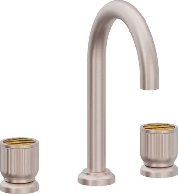 8" Widespread Lavatory Faucet with Completely Finished ZeroDrain - High Spout, with Tiger Eye Gemstone Handle Cap