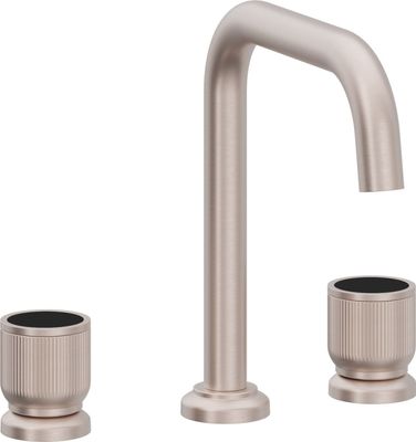 8" Widespread Lavatory Faucet with Completely Finished ZeroDrain - Quad Spout, with Black Glass Handle Cap