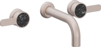 Two Handle Lavatory Wall Faucet Trim Only, with Black Marble Handle Cap