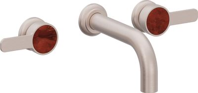 Two Handle Lavatory Wall Faucet Trim Only, with Red Jasper Gemstone Handle Cap