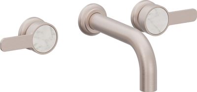 Two Handle Lavatory Wall Faucet Trim Only, with White Marble Handle Cap