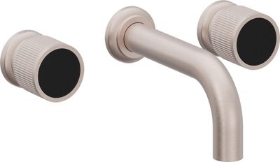 Two Handle Lavatory Wall Faucet Trim Only, with Black Glass Handle Cap