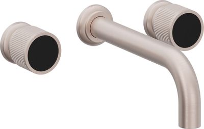 Two Handle Lavatory Wall Faucet Trim Only, with Black Glass Handle Cap