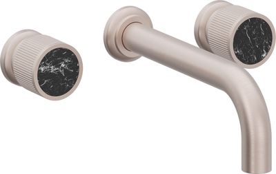 Two Handle Lavatory Wall Faucet Trim Only, with Black Marble Handle Cap