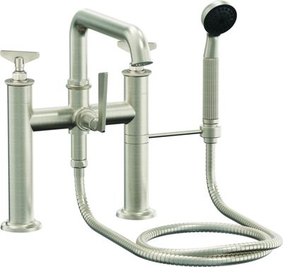 Deck Mount Tub Filler Low Spout - Blade Handles - 8508B-ETD.FR