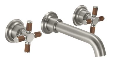 Two Handle Lavatory Wall Faucet Trim Only - Teak Cross Handle