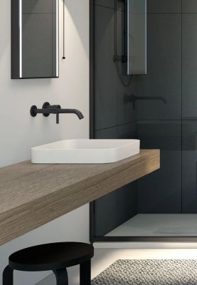 Semi-recessed square washbasin