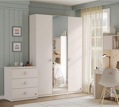 Varia Cream 3 Doors Wardrobe With Mirror