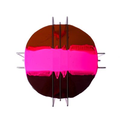Triple Play Coffee Table XL High - Clear Fumè, Fluo Fuchsia, Brown