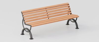 Bench "Lesina" in Steel and Okumè Wood without Armrests