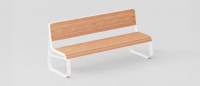 Designer Bench "Cross" in Okumè Wood and Steel