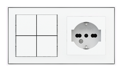 Basic Pushbutton (NO LED) and socket point for 2-fold plate (60x55 mm module) - IT