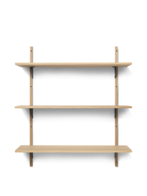 Sector Shelf - Triple - Wide - Natural Oak/Black Brass