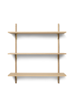 Sector Shelf - Triple - Wide - Natural Oak/Brass