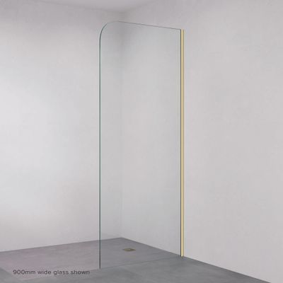 Curved Edge Fixed Frameless Glass Shower Panel with Channel, Brushed Gold