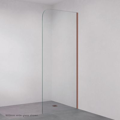 Curved Edge Fixed Frameless Glass Shower Panel with Channel, Brushed Copper
