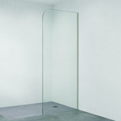 Curved Edge Fixed Frameless Glass Shower Panel with Channel, Gun Metal