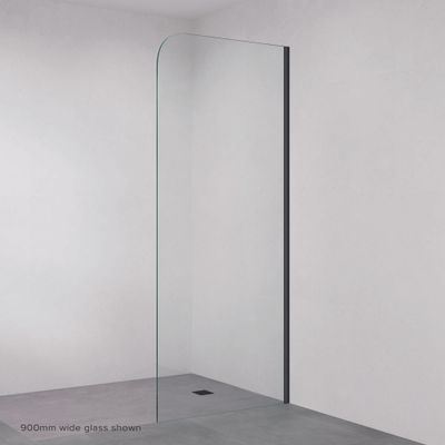Curved Edge Fixed Frameless Glass Shower Panel with Channel, Matte Black