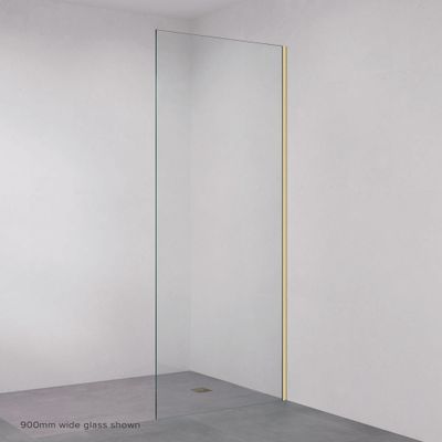 Rectangular Fixed Frameless Glass Shower Panel with Channel, Brushed Gold