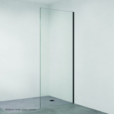 Rectangular Fixed Frameless Glass Shower Panel with Channel, Matte Black