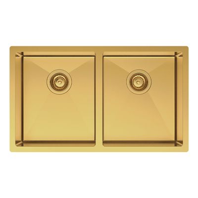 Hana 27L/27L Double Kitchen Sink, PVD Rugged Brass