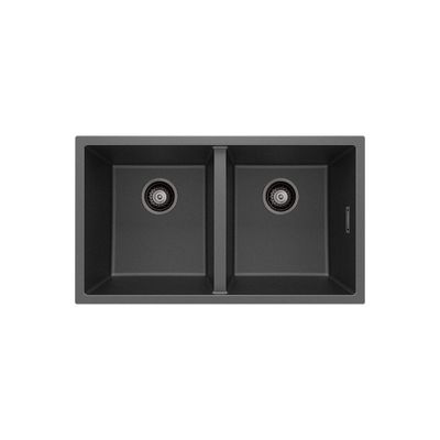 Kuro Granite 34L/34L Double Bowl Kitchen Sink, Matte Black