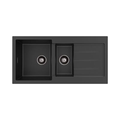 Kuro Granite32L/14L Double Kitchen Sink with Drainer, Matte Black