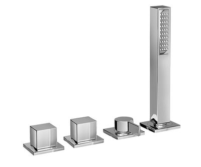 Kley 68 Four-hole deck-mounted bath mixer, with taps for filling the tub and mixer for anti-limescale hand shower
