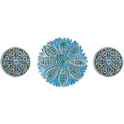 Ceramic wall art SET3 Turquoise circles Suzani #3