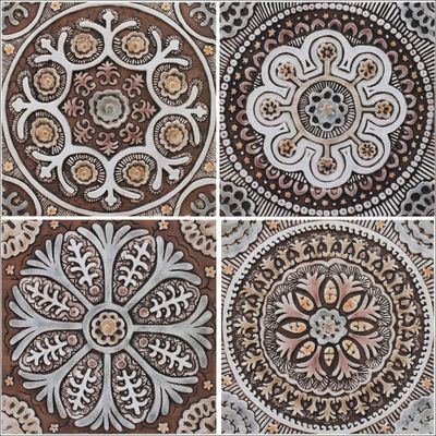 Handmade Tiles Set4 matt brown Suzani [30cm/11.8"]