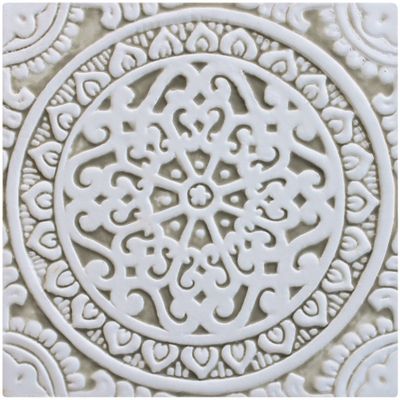 Handmade tile beige white mandala #1 [20cm/7.8"]