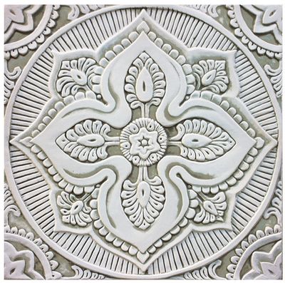 Handmade tile beige white mandala #5 [30cm/11.8"]