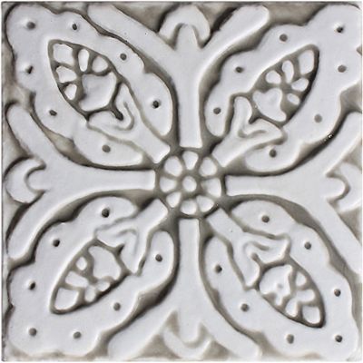 Handmade tile beige white Suzani #2 [10cm/3.9"]