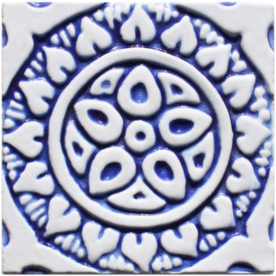 Handmade tile blue white Mandala #1 [10cm/3.9"]