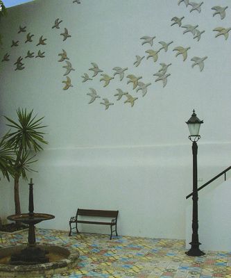 Handmade tile ceramic mural flying birds #2